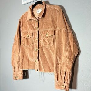 American Eagle Outfitters Corduroy Utility Shirt Jacket Cropped Medium Peach Tan